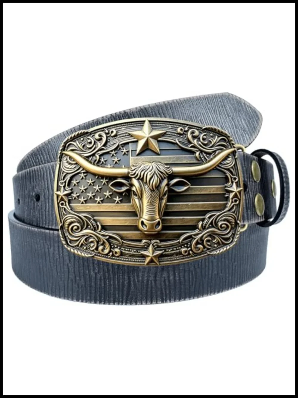 Vintage Western Leather Belt with Bronze Longhorn Buckle, Rodeo Cowboy Gift